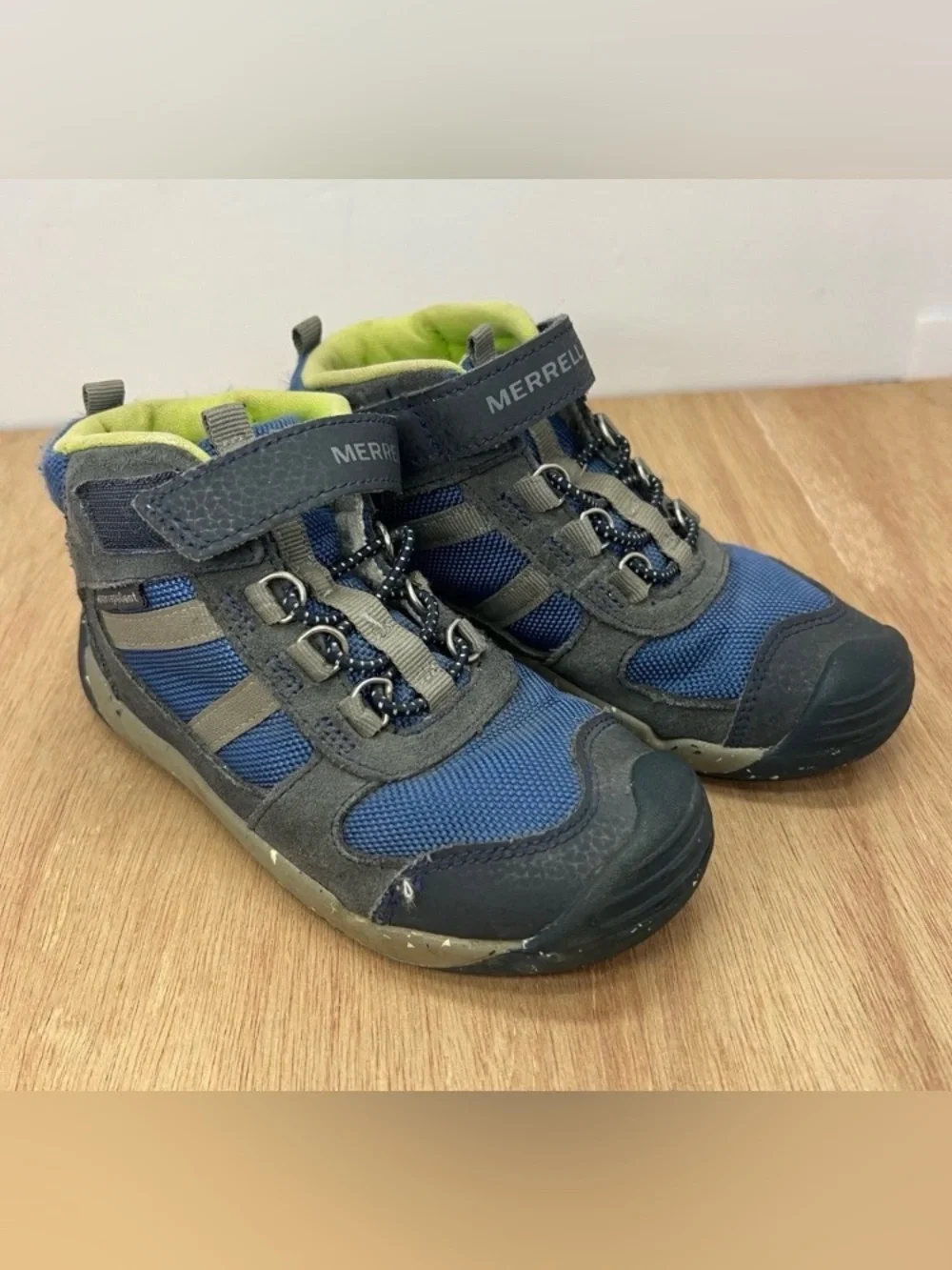 Merrell Bare Steps Ridge Kids 11M Blue Water Repellent Hiking Boots MK262386